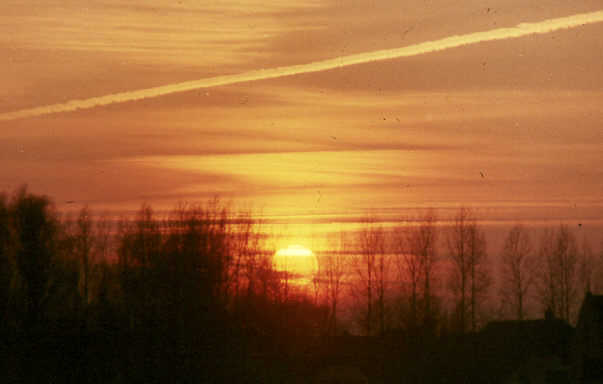 Ondergaande zon in Zuidelijk Flevoland