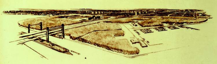 Perspectief van Lelystad, gezien vanaf de baai, C. van Eesteren, 1966