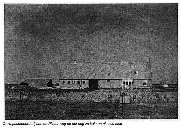De boerderij van de familie De Vries aan de Pilotenweg in de Noordoostpolder, 1956