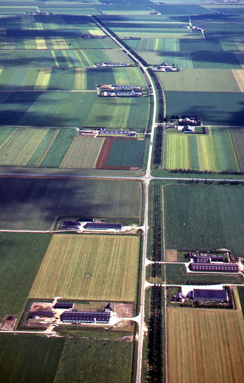 Landbouwgebied met nieuw gebouwde boerderijen