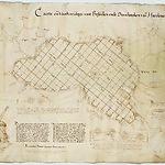 Kaart uit 1629 met het eerste plan van Leeghwater voor het droogmaken van het Haarlemmermeer