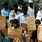 Demonstratie in verband met een recente overstroming in de Indus delta